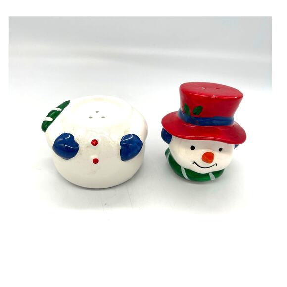 Vintage 1989 Snowman Ceramic Stackable Salt & Pepper Shakers - Picture 2 of 7